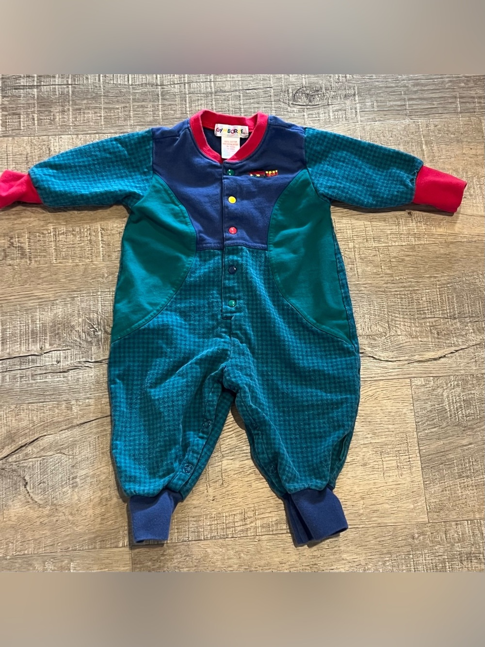 Vintage Gymboree 6-12 plaid Teal Colorblock rainbow tag infant One-Piece romper